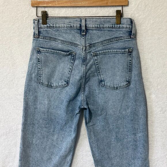 Old Navy High Waisted Button Fly Sky-Hi Straight Leg Raw Edge Hem Jeans Size 6 - Picture 7 of 16